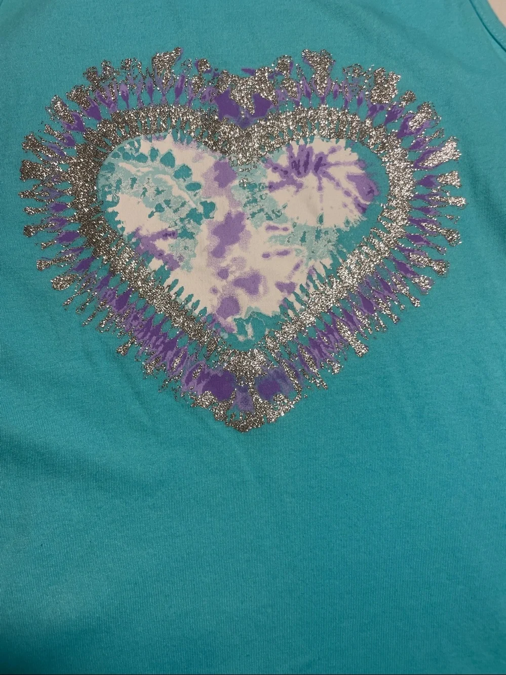 The Children's Place Turquoise Tank Top with Heart Tie-Dye Applique